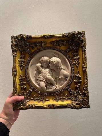 sculptuur, Marmer engelen - 28 cm - Hout, Gips, Metaal