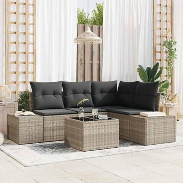 vidaXL Tuin Sofa Set 5 pcs Lichtgrijs poly rattan, Verzenden, Nieuw, Rotan, 5 zitplaatsen