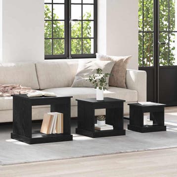 vidaXL Salontafel 3 st Zwart Eiken 48 x 45 x 45 cm Bewerkt, Huis en Inrichting, Tafels | Salontafels, Verzenden, Nieuw, Overige houtsoorten