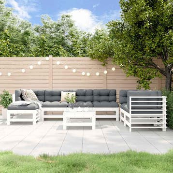 vidaXL 8-delige Loungeset massief grenenhout wit, Verzenden, Nieuw, 8 zitplaatsen, Loungeset