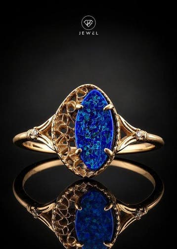 Blauwe opaalring - goud verguld 925 sterlingzilver -