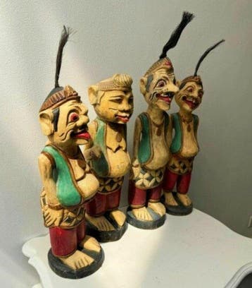 Set Punakawan-beelden - Hout - Indonesië - Eind 20e eeuw, Antiek en Kunst
