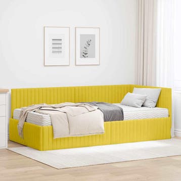 vidaXL Hoekbedframe met Matras met hoofdeinde 2 st Geel, Huis en Inrichting, Verzenden, Nieuw, Stof