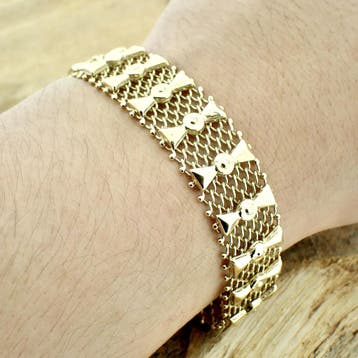 Vintage gouden brede armband (Schakelarmband), Ophalen of Verzenden, Gebruikt, Goud, Goud