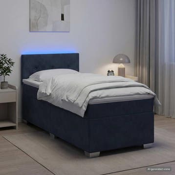 vidaXL Boxspring Bed met Matras en LED Donkergrijs Enkel, Verzenden, Nieuw, Grijs, Stof