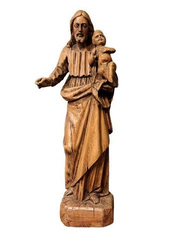 Beeld - St Josef met Kind - Glazen Ogen - 35,5 cm - Hout -