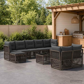 vidaXL Tuinbankenset 10 st Grijs poly rattan, Tuin en Terras, Verzenden, Nieuw, Meer dan 8 zitplaatsen