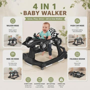 4-in-1 Baby Walker Raceauto - Verstelbaar, Opvouwbaar & Veil, Verzenden, Nieuw