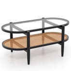 LIVSK Salontafel - Houten Frame - Gehard Glas Tafelblad - Ru, Antiek en Kunst, Verzenden