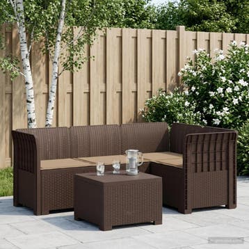 vidaXL 4-Persoons Tuinbank met Kussens Rieten Look PP Bruin, Verzenden, Nieuw