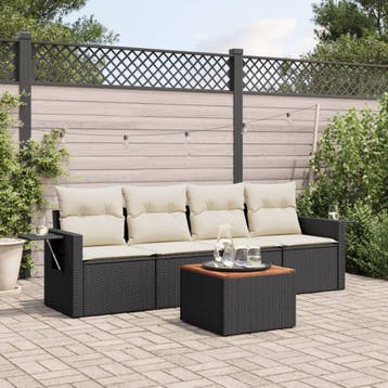 vidaXL 5-delige Loungeset met kussens poly rattan zwart, Verzenden, Nieuw, Loungeset
