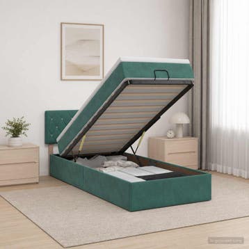 vidaXL Ottoman Bed met Matrassen en LED Donkergroen 100 x, Huis en Inrichting, Slaapkamer | Bedden, Verzenden, Nieuw, Groen, Stof