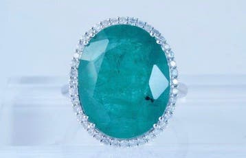 Ring Platina - 15.11ct. tw. Smaragd - Diamant, Nieuw