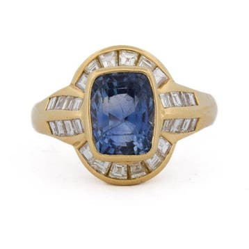 Ring - 18 karaat Geel goud - 6.00ct. tw. Saffier - Diamant -, Nieuw