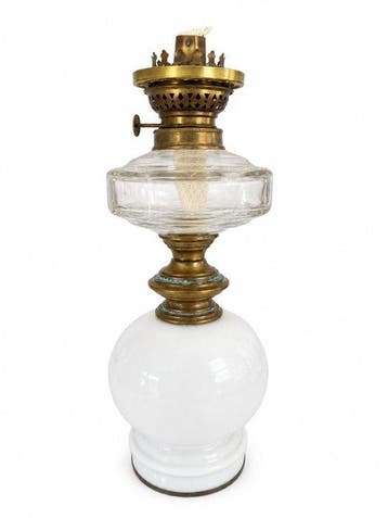 Olielamp - Porselein, Messing, Kristal - Victoriaans