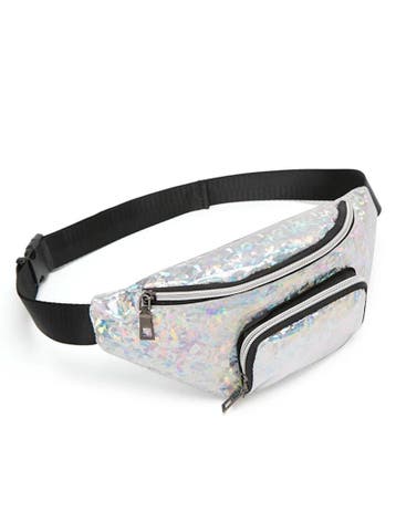 KIMU® Heuptasje Rond Voorvak Zilver Holografisch Glitter Heu, Ophalen of Verzenden, Nieuw, Overige typen