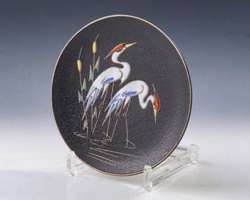 Ruscha - Schaal - Kraanvogels in lisdodden, sgraffito • goed