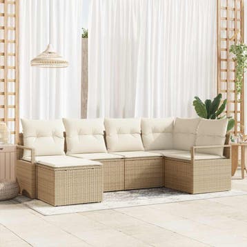 vidaXL Bankstel 6 st Beige en Crème poly rattan, Verzenden, Nieuw, Rotan, 6 zitplaatsen