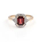 Ring - 14 karaat Geel goud - 1.56ct. tw. Granaat - Diamant, Nieuw