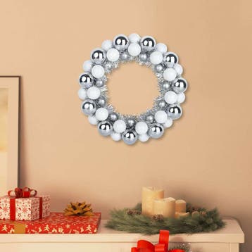 vidaXL Kerstbal Kransen 2 st Wit en Zilver 33 x 33 x 7 cm, Diversen, Verzenden, Nieuw