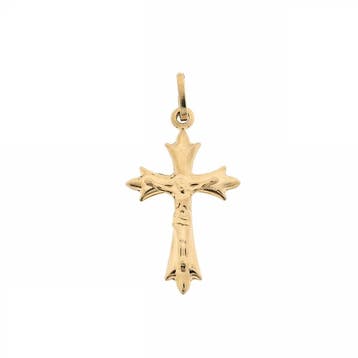 Gouden hanger van een kruis met corpus (Hanger of bedel), Ophalen of Verzenden, Gebruikt, Goud, Overige merken
