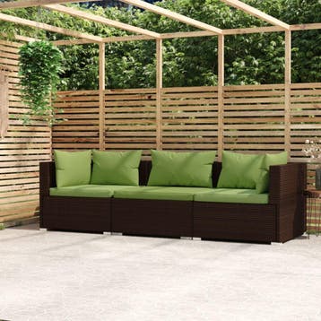 vidaXL Bank 3-zits met kussens poly rattan bruin, Tuin en Terras, Verzenden, Nieuw