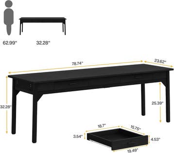 Bureau - Computertafel - Computerbureau - 200x60 cm - Zwart, Huis en Inrichting, Bureaus, Verzenden, Zo goed als nieuw