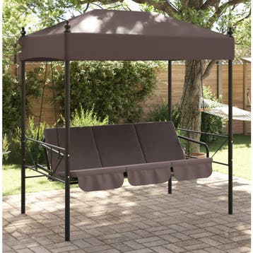 vidaXL Schommelbank met luifel staal koffiebruin, Tuin en Terras, Tuinbanken, Verzenden, Nieuw, Metaal