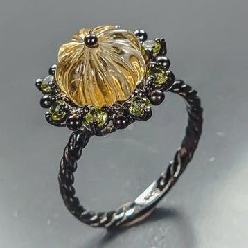 925 zilver, zwart gerhodineerd - Citrien - Peridoot - Ring