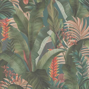 Profhome 394352-GU Bloemen behang jungle mat blauw petrol, Verzenden
