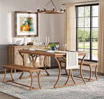 Eettafelset 4–6 Personen – Tafel met 2 Banken &amp; Loper, Verzenden, Nieuw