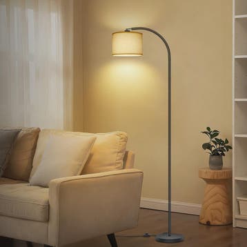 Verstelbare Boog Vloerlamp met Linnen Kap - 12W Warm Wit Lic, Verzenden, Nieuw