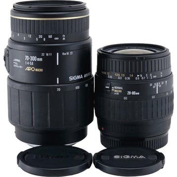 Sigma 70-300mm F4-5.6 APO Macro + Zoom 28-80mm F3.5-5.6, Nieuw