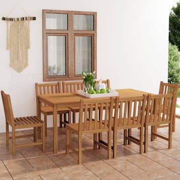 vidaXL 9-delige tuinset 180x90 cm massief teakhout, Verzenden, Nieuw, Hout, Tuinset