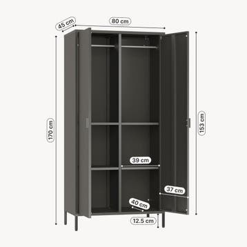 Kledingkast Esteli 2-deurs 170x80x45 cm zwart [en.casa], Huis en Inrichting, Verzenden, Nieuw