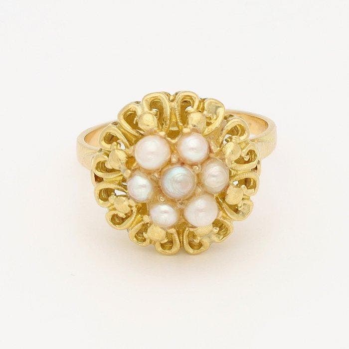 Ring - 18 karaat Geel goud Parel, Sieraden, Tassen en Uiterlijk, Ringen