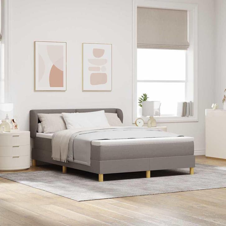 vidaXL Boxspringbed met hoofdeinde Taupe 140 x 200 cm Stof, Huis en Inrichting, Slaapkamer | Bedden, Nieuw, Stof, Verzenden
