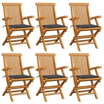 vidaXL Klapstoelen met antracietkleurige kussens, 6 stuks,, Verzenden, Nieuw, Teakhout
