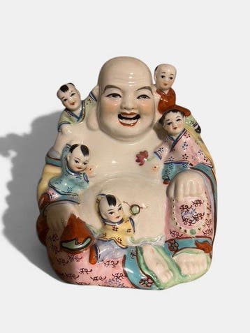Chinese Porcelain Laughing Buddha with Children – Famille