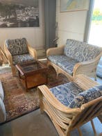 Sofa - Rattan - Vintage rattan lounge set – sofa and two