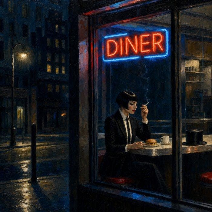 Le Yack - Rainy night diner - Hand-signed, Antiek en Kunst, Kunst | Schilderijen | Modern