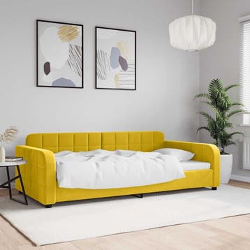 Logeerbed 100x200cm - Fluweel Geel | Laatste Stuk!, 100 cm, Eenpersoons, Ophalen of Verzenden, Zo goed als nieuw
