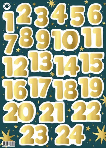 A4 Stikcervel XL Adventkalender 1-24 (Stickervellen), Ophalen of Verzenden, Nieuw, Sticker