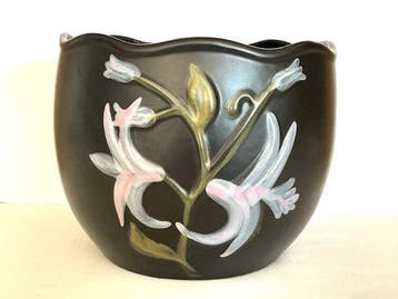 Grote cache-pot met roze Lelies - Jardinière - faïence /
