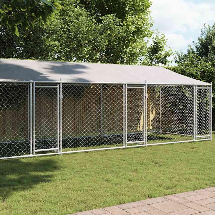 vidaXL Hondenhok met dak en deuren 8x2x2 m gegalvaniseerd, Dieren en Toebehoren, Honden-accessoires, Nieuw, Verzenden