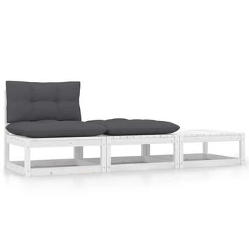 vidaXL 3-delige Loungeset met kussens massief grenenhout wit, Tuin en Terras, Tuinsets en Loungesets, Verzenden, Nieuw, Loungeset