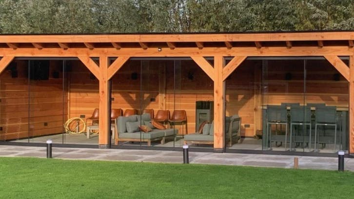 ALL-IN DEAL- Plat dak met glazen schuifwanden van 9x4m!, Tuin en Terras, Overkappingen, Veranda, Nieuw, Ophalen of Verzenden