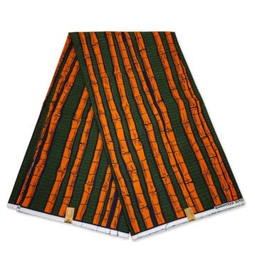 VLISCO stof Hollandais Afrikaanse Wax print - Groen / Oranje, Hobby en Vrije tijd, Stoffen en Lappen, Ophalen of Verzenden, Nieuw