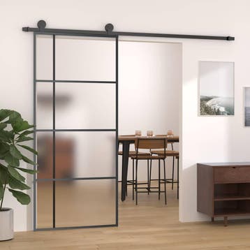 vidaXL Schuifdeur 90x205 cm mat ESG-glas en aluminium zwart, Verzenden, Nieuw