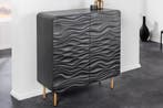 Design dressoir WAVE 120cm zwart mat goud mango massief hout, Ophalen of Verzenden, Nieuw